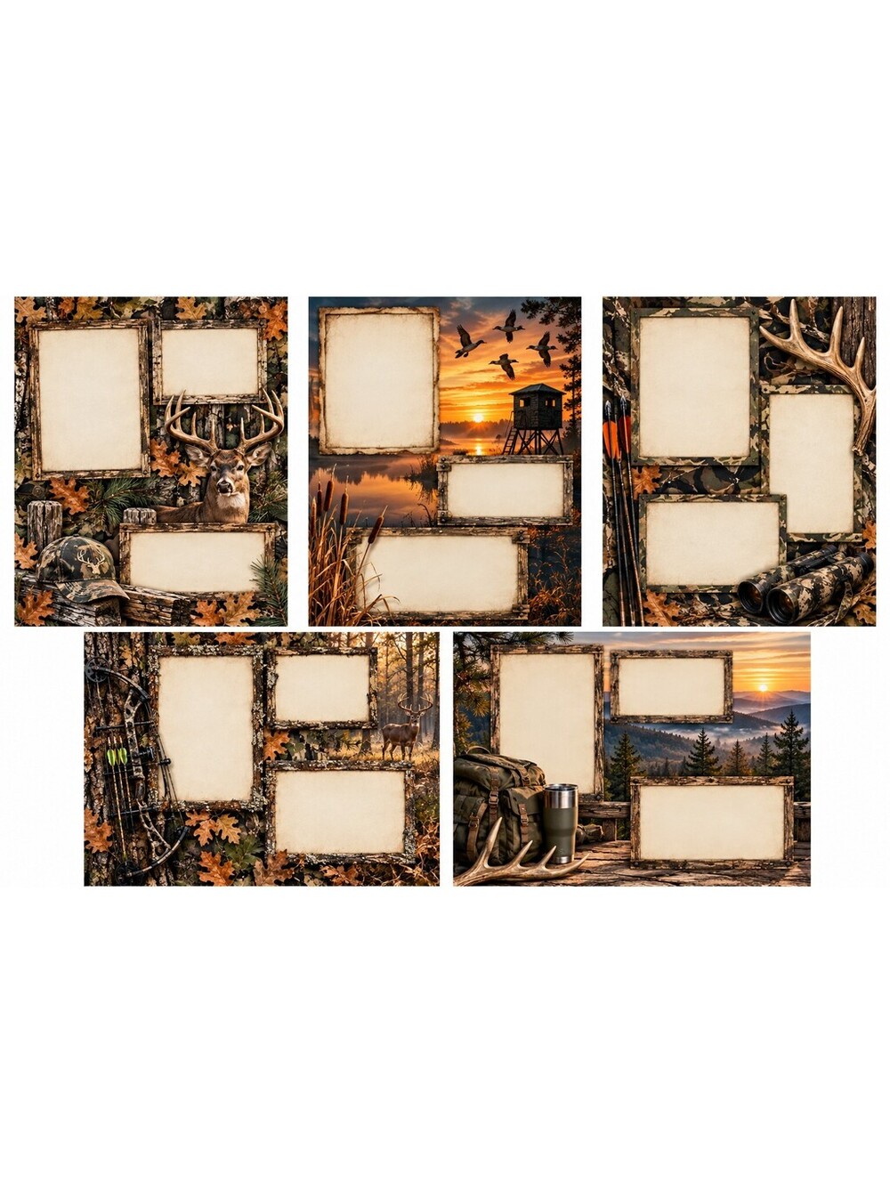 Hunting Memories Scrapbook Paper Set – 6 Rustic 8.5 x 11 Photo Frame Designs